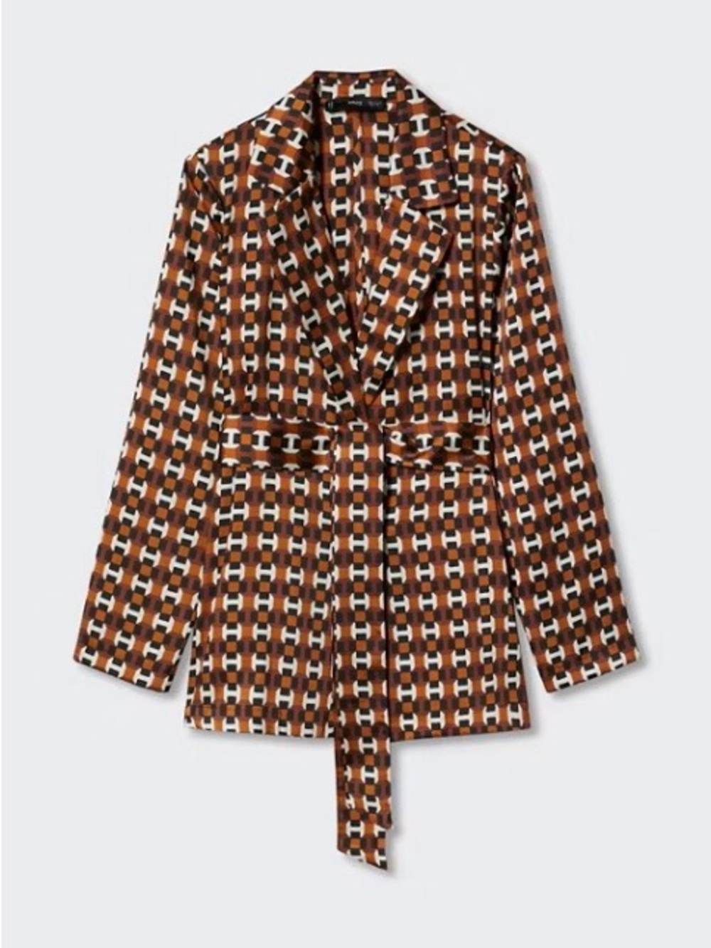 Mango | Geometric-print Blouse with Belt | Size 20